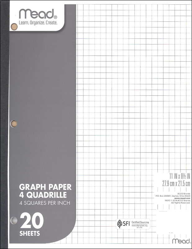 Graph Paper: 1/4 Inch 4 x 4 squares per inch Quad Ruled Graphing