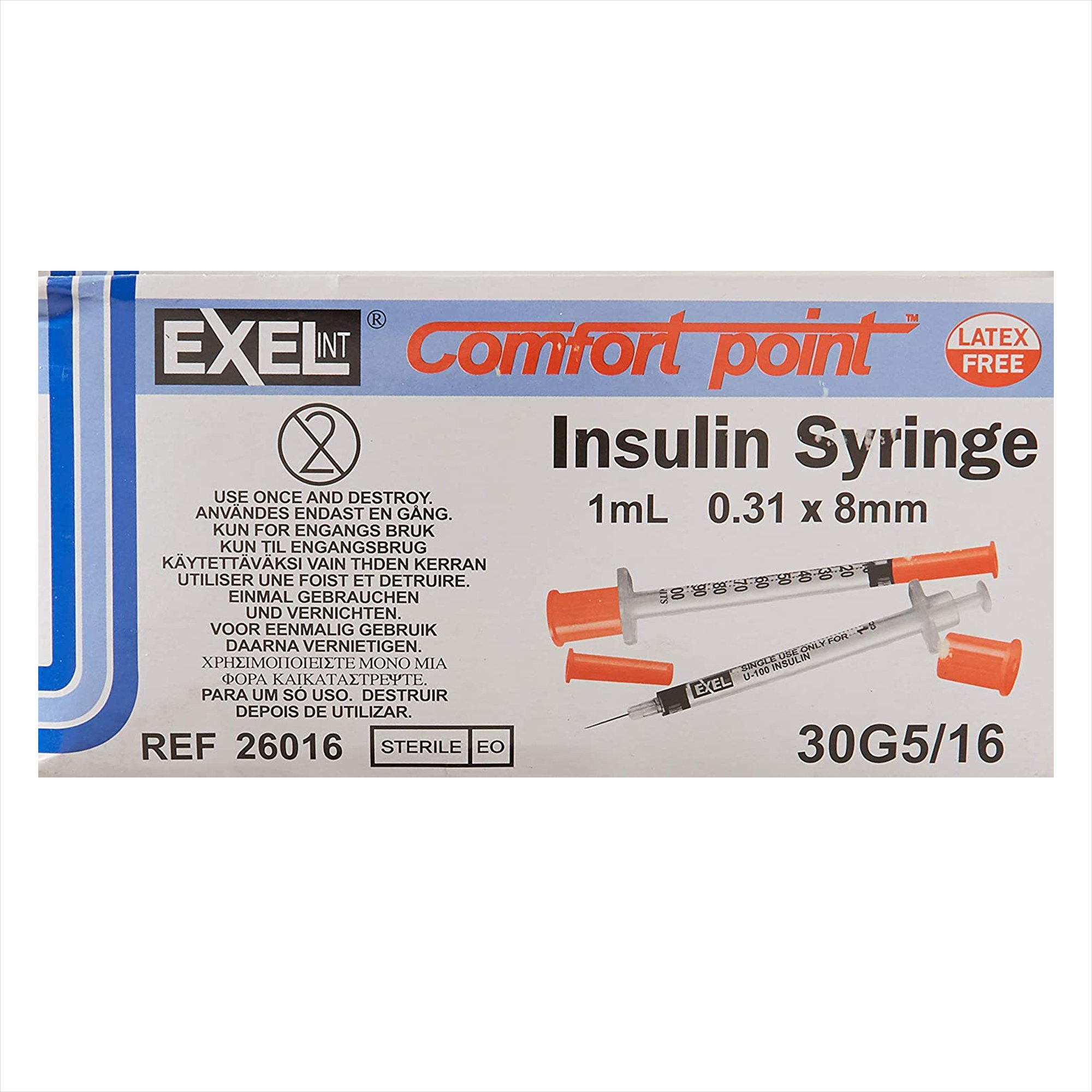 Comfort Point 1 mL Insulin Syringe with Needle, 30 Gauge, 5/16 Inch MK 543982