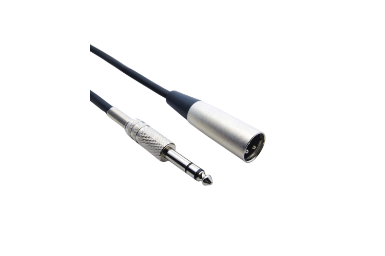 Audio Cable XLR3 Male to 1/4in TRS Stereo Male, Nickel Plated, Balanced Audio, Black, 100Ft