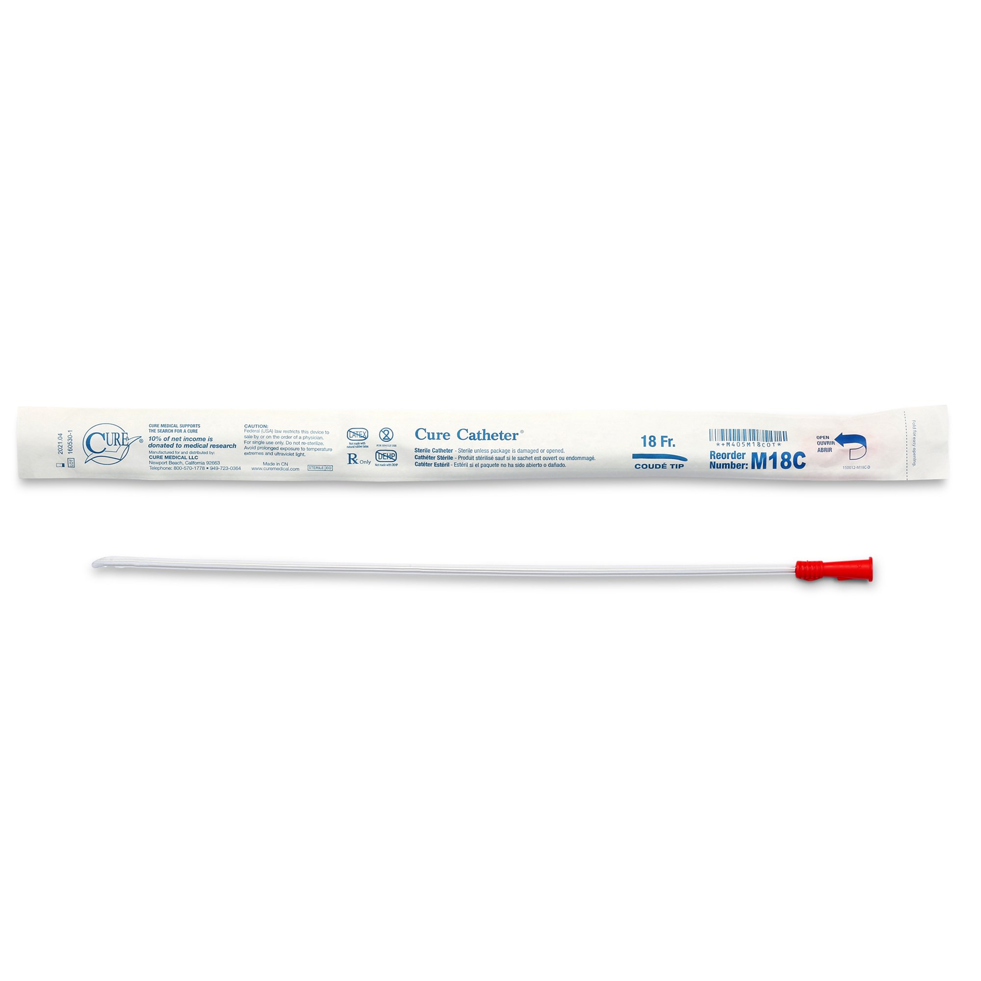 Cure Catheter Urethral Catheter, 18 Fr., Male, Coud MK 842541