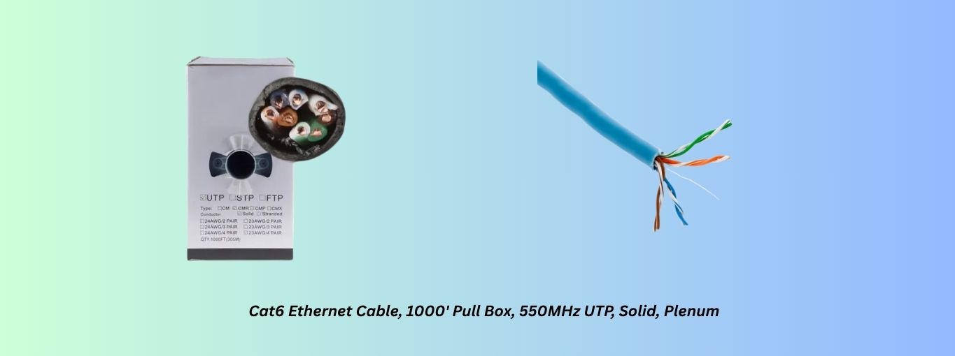 Cat6 Ethernet Cable, 1000_' Pull Box, 550MHZ UTP, Solid, Plenum, Black by cablesandkits