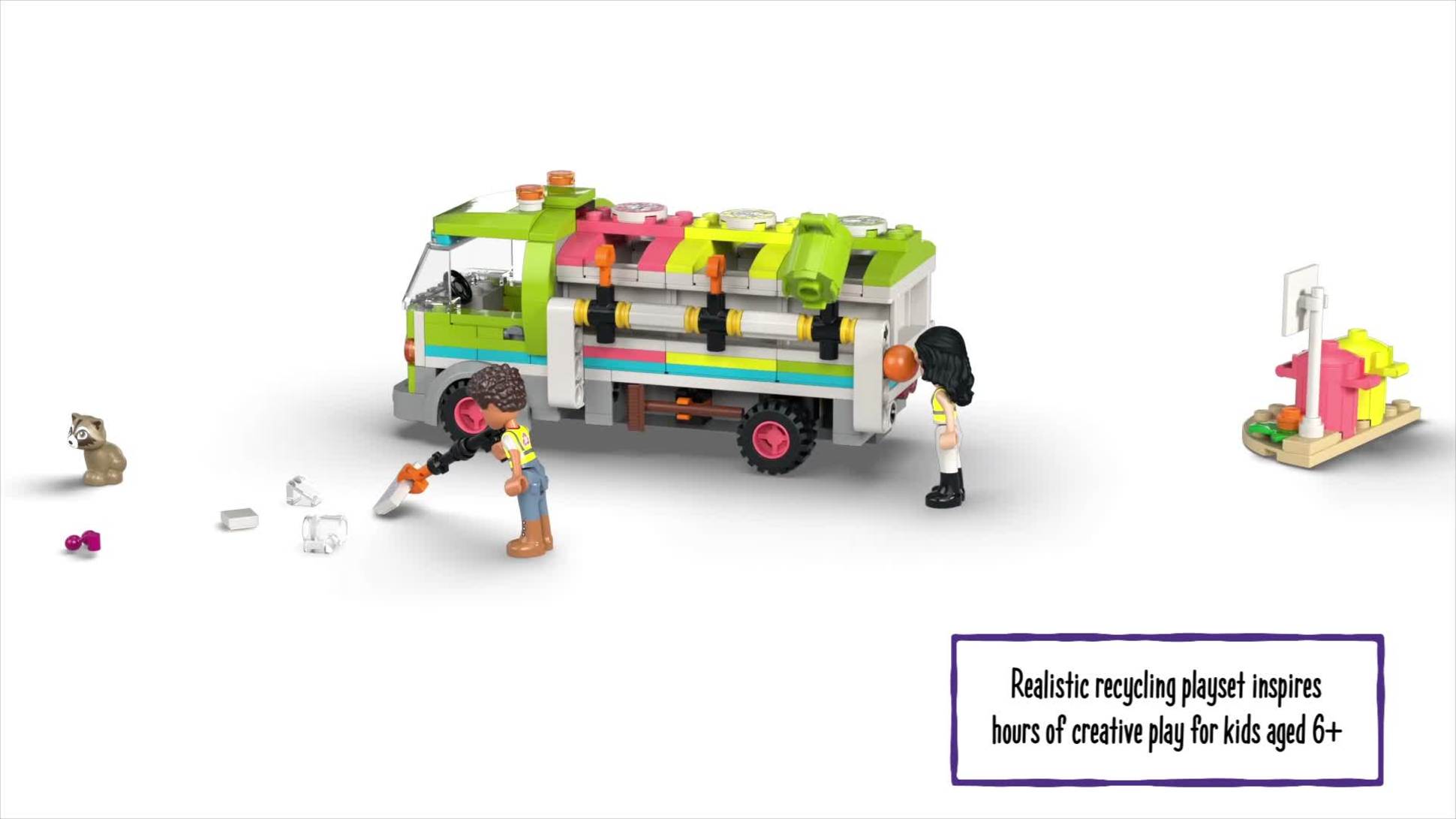 LEGO Friends Garbage Old, Recycling for Sorting Emma - Set Mini Truck Dolls, Kids Toy Toys Learning Gift and Includes for Boys and Bins, 6+ River Girls Great 41712 Educational Years