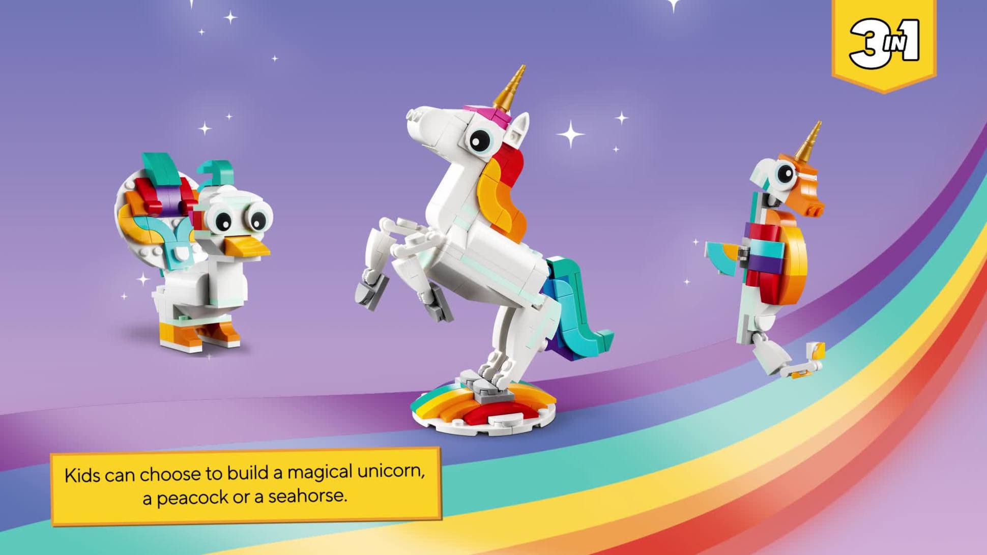 Magical Unicorn Porn - LEGO Creator 3 in 1 Magical Unicorn Building Set, Transformable to Seahorse  and Peacock, 31140 - Walmart.com