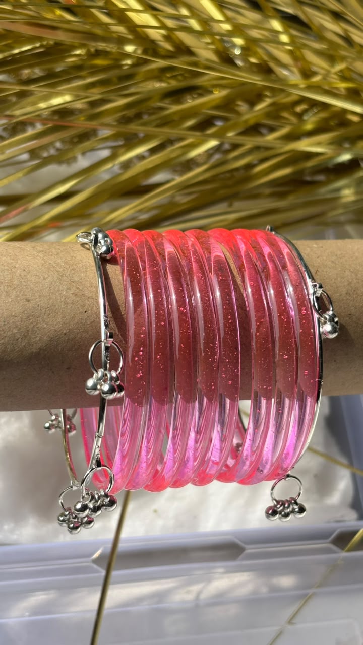 Viral Transparent Pink Jelly Bangles with Ghungroo