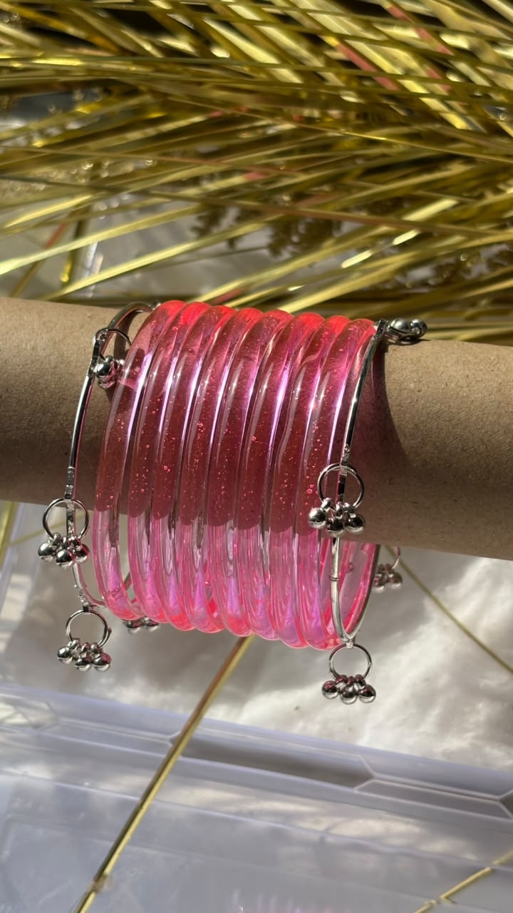Viral Transparent Pink Jelly Bangles with Ghungroo