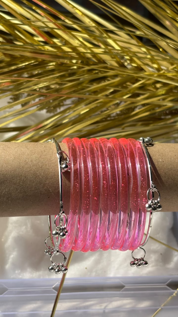 Viral Transparent Pink Jelly Bangles with Ghungroo