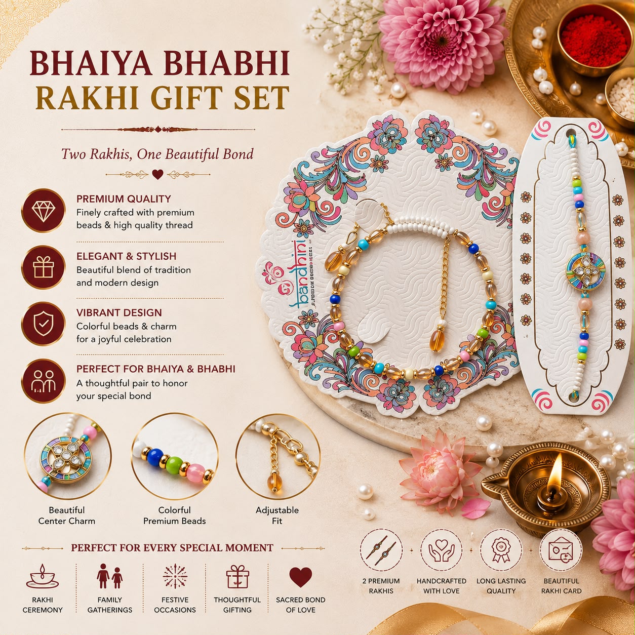 Premium Bhaiya Bhabhi Rakhi || Pack of 1