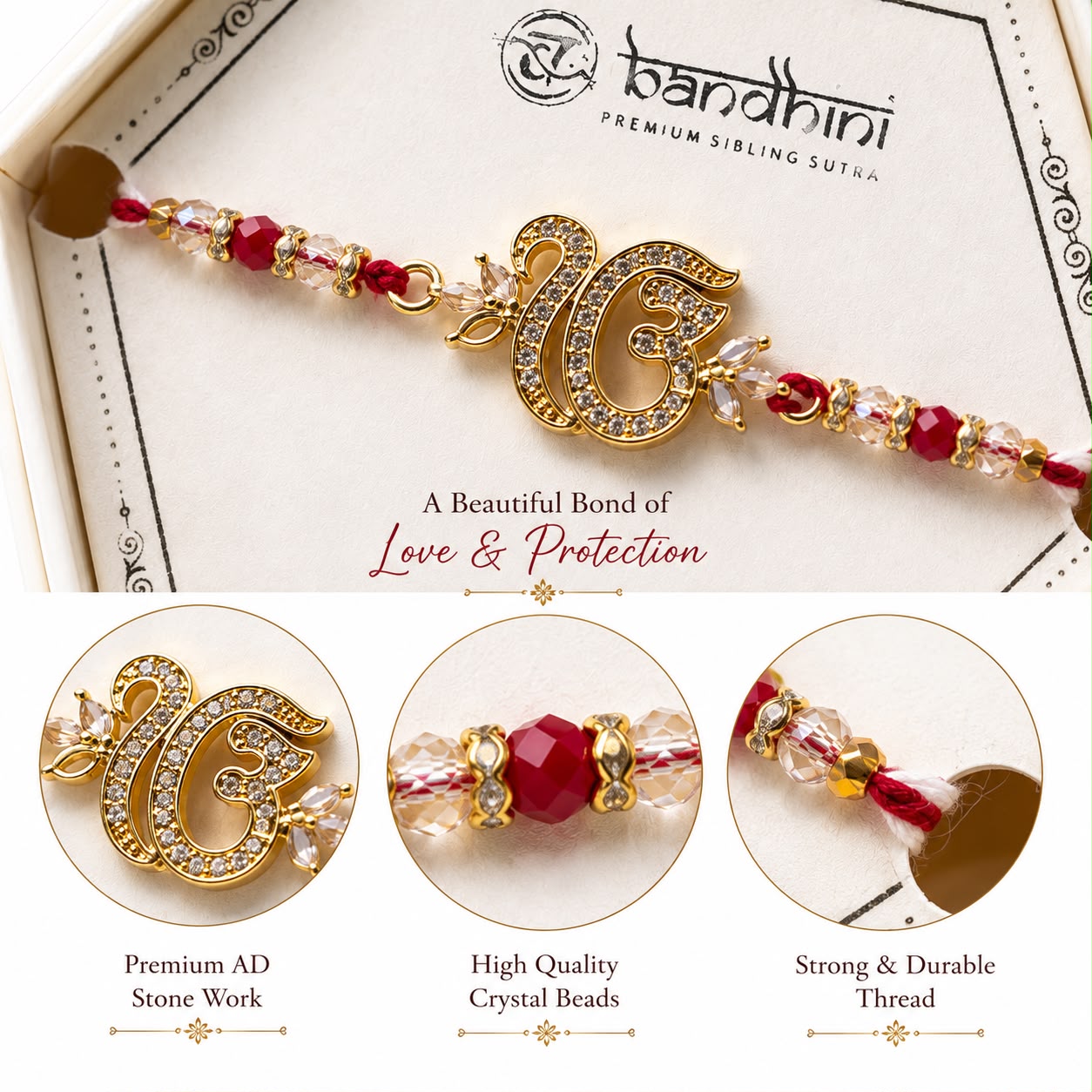 Om Designer Oremium Rakhi || With Artificial Stones