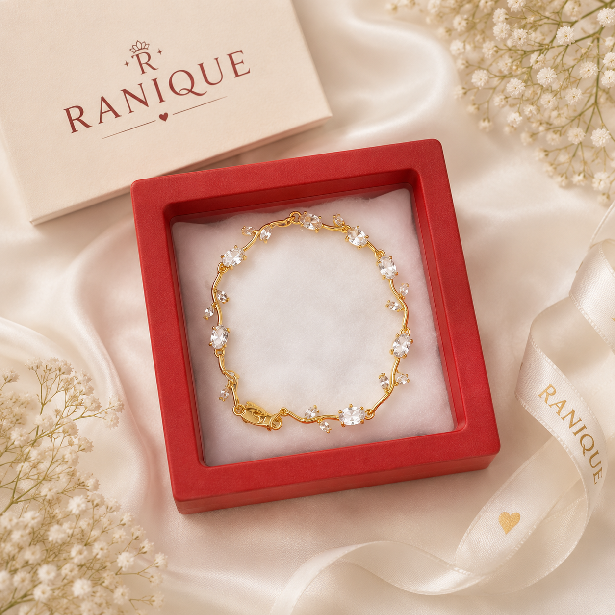 Blush White Tulip Crystal Bracelet for Women | Gold Plated Floral Vine Bracelet