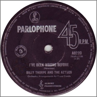 I've Been Wrong Before b/w Wee Bit More Of Your Lovin' by Billy Thorpe and The Aztecs