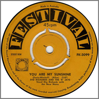 You Are My Sunshine B/W I'm Through by Dig Richards