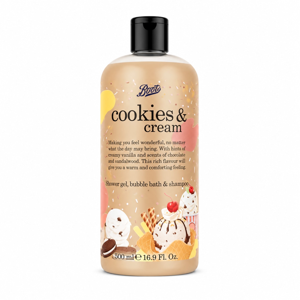 Boots Cookies & Cream 3-in-1 Shower Gel, Bubble Bath & Shampoo 500ml