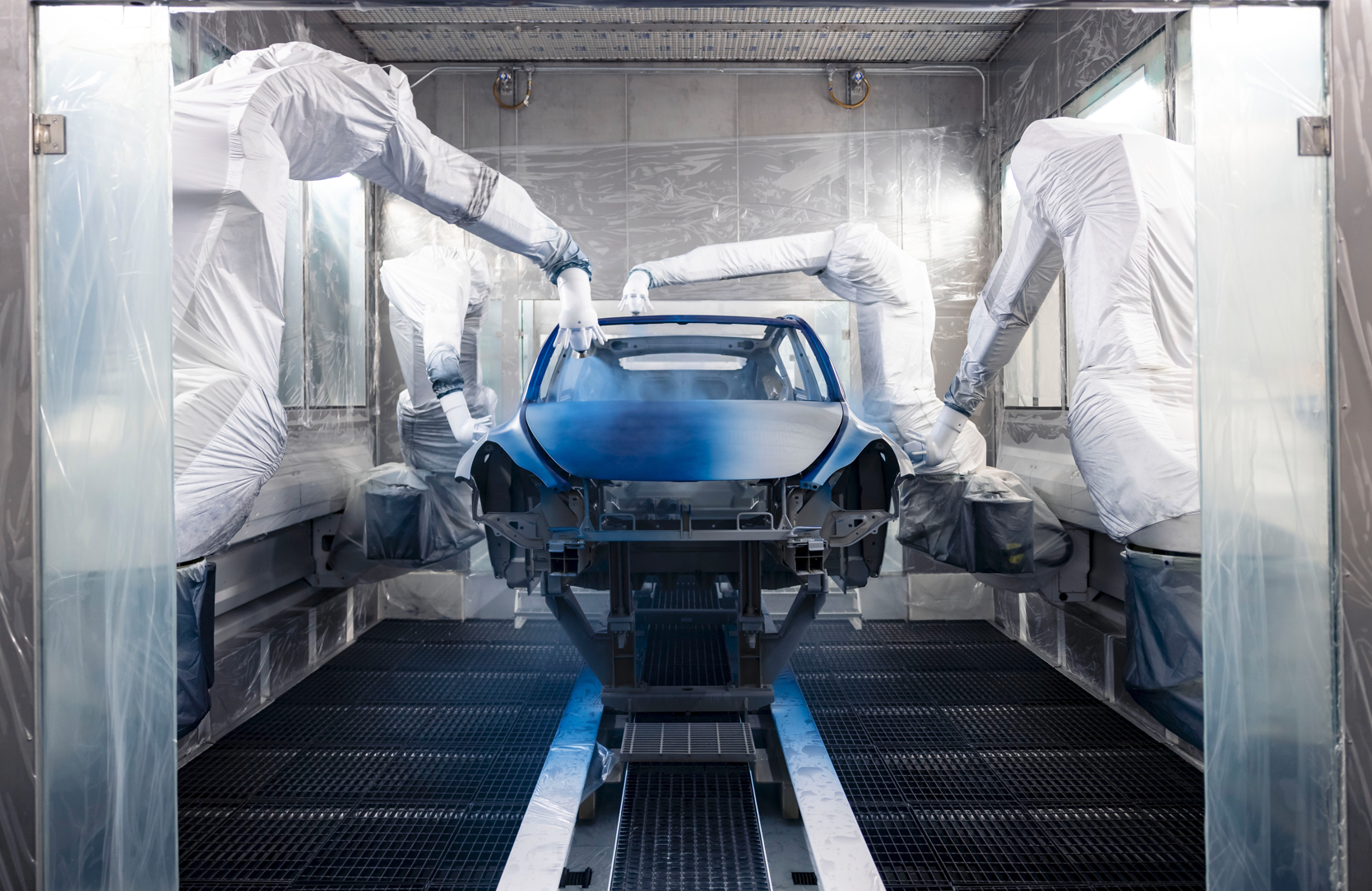 Tesla's Gigafactory electric vehicle manufacturing factory paint shop