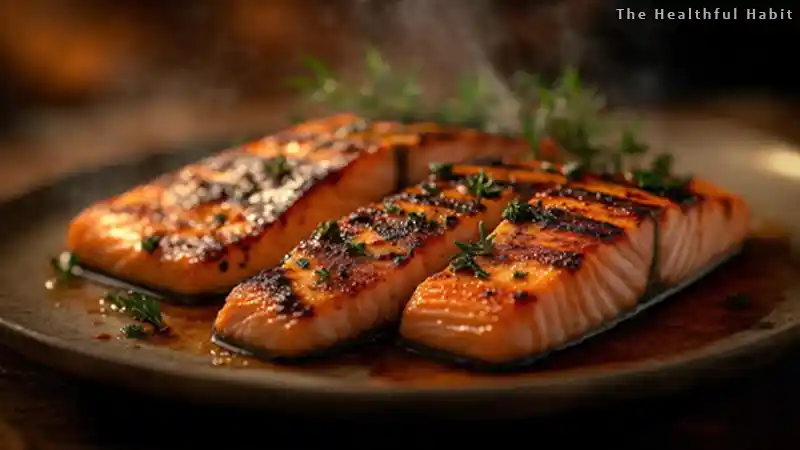 A delicious plate of grilled salmon garnished with fresh herbs presents a heart healthy meal