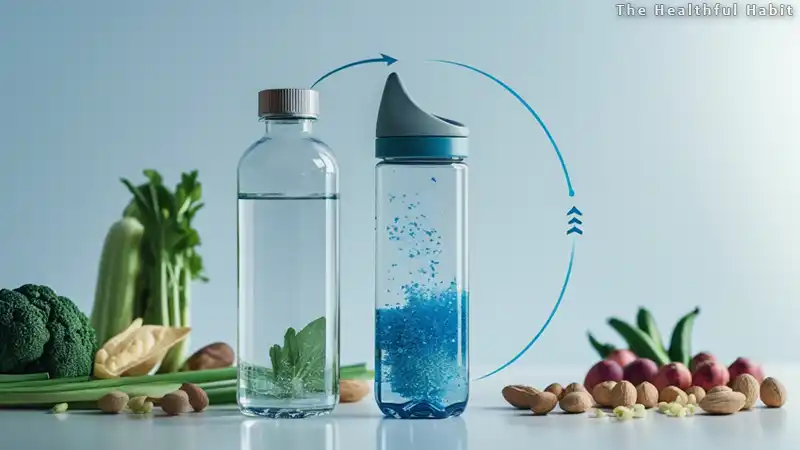 bottle with clean water and bottle with water containing microplastics
