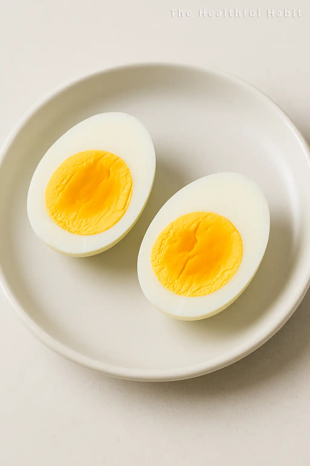 Sliced hard-boiled eggs on a white plate