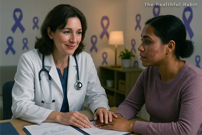 A compassionate female doctor sitting at a desk with a lupus patient