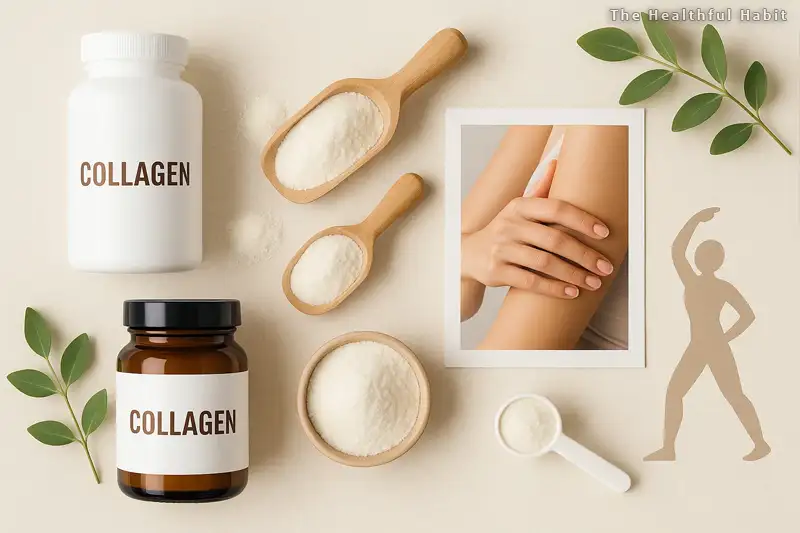 image featuring various collagen supplement containers and powders