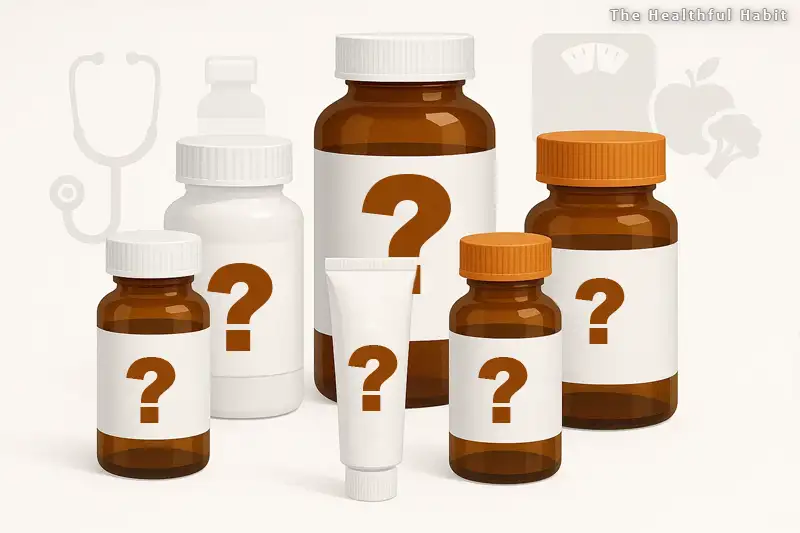medical illustration showing six different medication bottles
