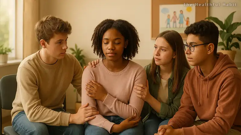 diverse american teenagers in a supportive group therapy
