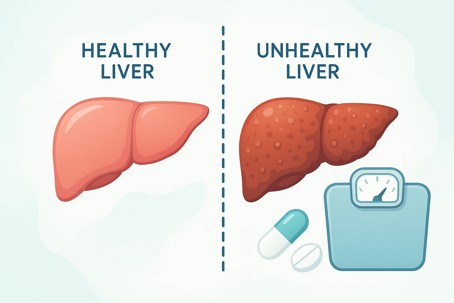 healthy liver and an unhealthy liver