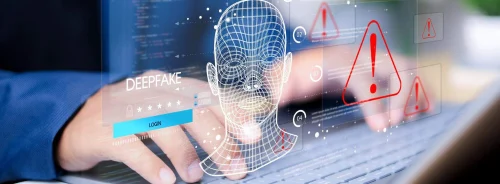 An AI security interface flags a potential deepfake during biometric login.&nbsp;