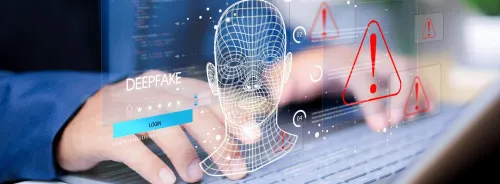 An AI security interface flags a potential deepfake during biometric login.&nbsp;