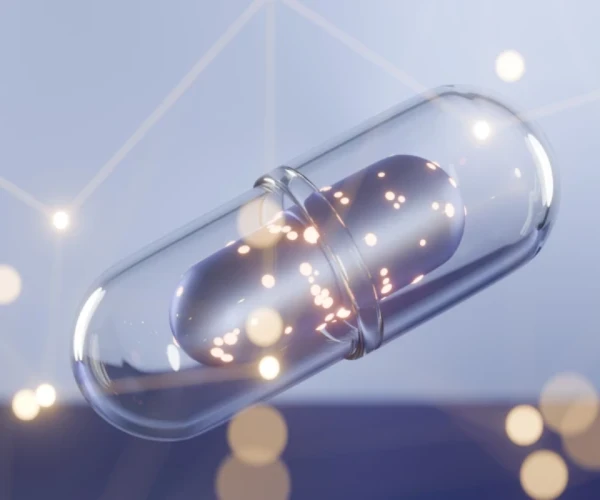 Transparent capsule symbolising next-gen pharmaceutical innovation and R&amp;D.&nbsp;