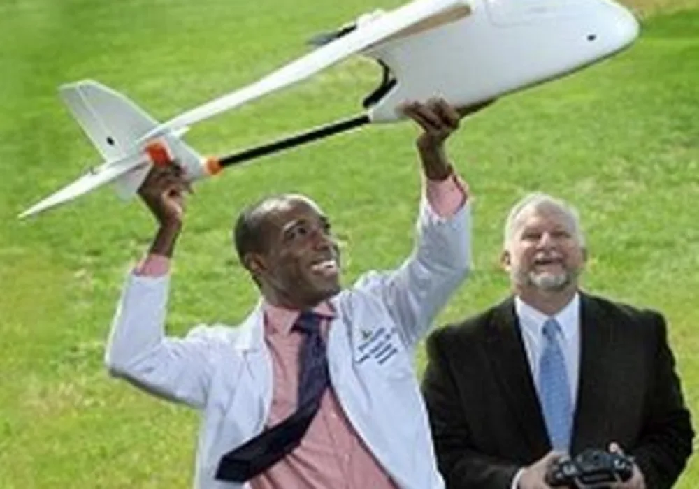 Dr. Timothy Amukele testing a drone courier