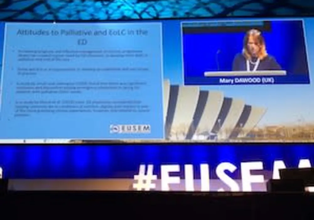 Mary Dawood, RN, speaking on EOLC at the European Society of Emergency Medicine congress 2018
