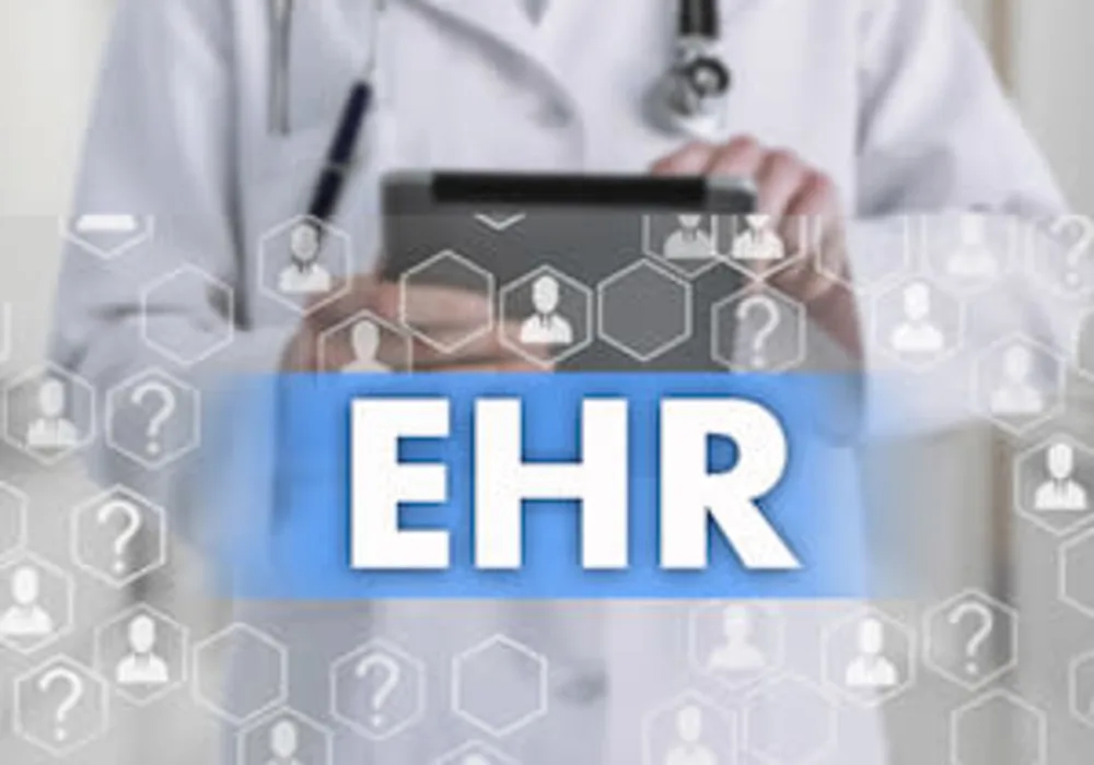 Image of doctor and abstract EHR diagram, credit iStock