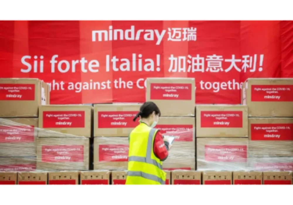 Mindray staff is checking the first package of supplies for Italy