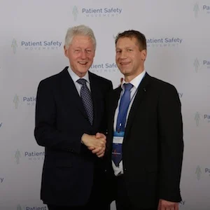 Former U.S. President Bill Clinton with Prof. Kai Zacharowski at the 4th annual World Patient Safety, Science &amp; Technology Summit, January 22-23, 2016