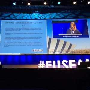 Mary Dawood, RN, speaking on EOLC at the European Society of Emergency Medicine congress 2018