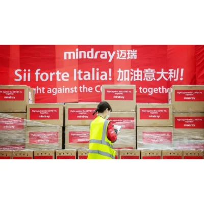 Mindray staff is checking the first package of supplies for Italy