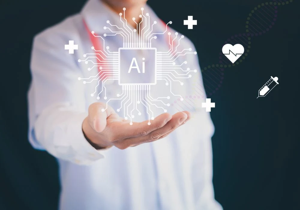 Artificial intelligence in healthcare innovation concept with digital interface icons&nbsp;