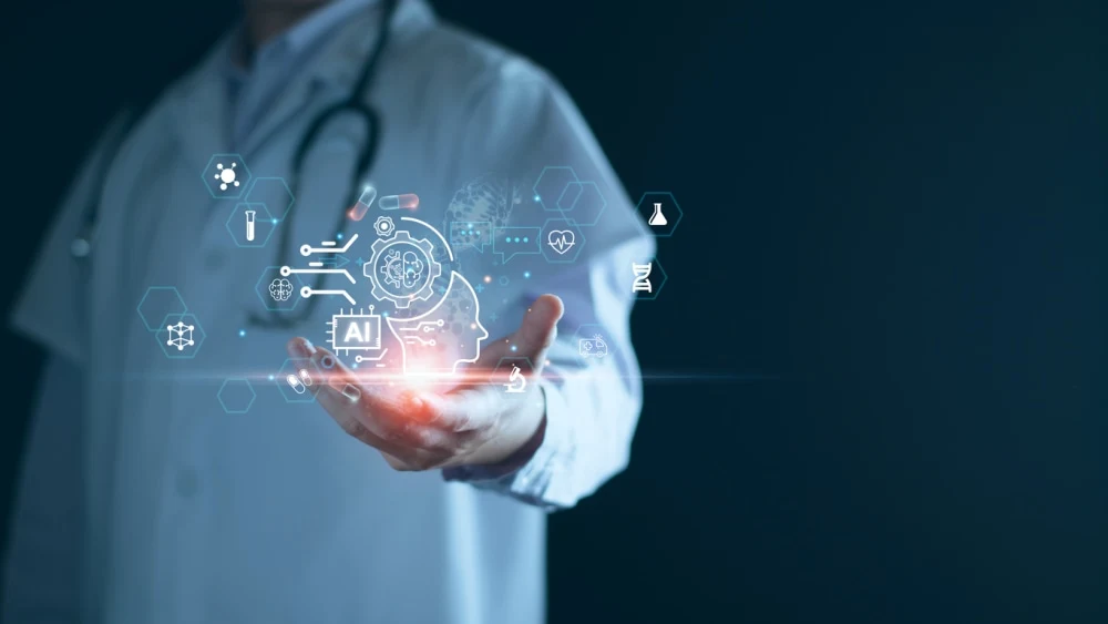 Digital health transformation &ndash; physician showcasing AI-powered medical tools and data analytics&nbsp;