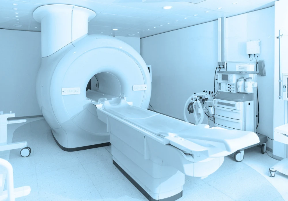 Hospital MRI scanner in a radiology suite for diagnostic imaging