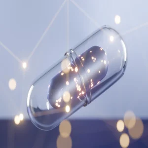 Transparent capsule symbolising next-gen pharmaceutical innovation and R&amp;D.&nbsp;