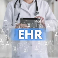 Image of doctor and abstract EHR diagram, credit iStock