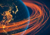 Global data connectivity and digital infrastructure across Asia-Pacific at night, with glowing networks orbiting Earth.&nbsp;