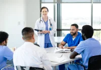 Medical team meeting to review cases and share clinical knowledge.&nbsp;