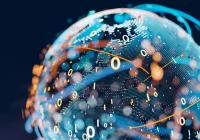 Abstract digital globe made of binary code and data streams&nbsp;symbolising&nbsp;global connectivity and information exchange.&nbsp;