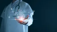 Digital health transformation &ndash; physician showcasing AI-powered medical tools and data analytics&nbsp;