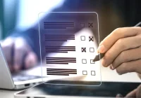 Digital checklist being filled on a touchscreen interface, representing online forms, data entry and electronic documentation in modern workflow systems.&nbsp;