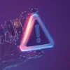 Artificial intelligence risk alert symbol highlighting clinical decision support and patient safety concerns.