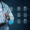Electronic health record system with connected patient files, supporting medical data exchange, clinical documentation and digital healthcare workflows.
