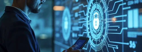 Healthcare cybersecurity concept with digital lock protecting sensitive patient data and clinical systems.