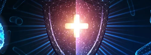 Digital illustration of immune protection against bacteria representing infection control and public health resilience.