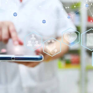 Smartphone accessing connected healthcare services, illustrating mobile health platforms and digital care coordination.